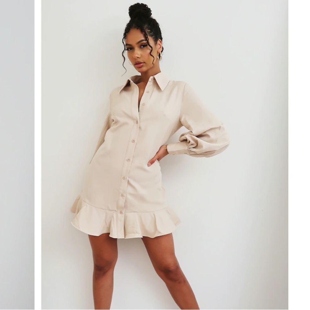 PLT Stone Frill Hem Shirt Dress